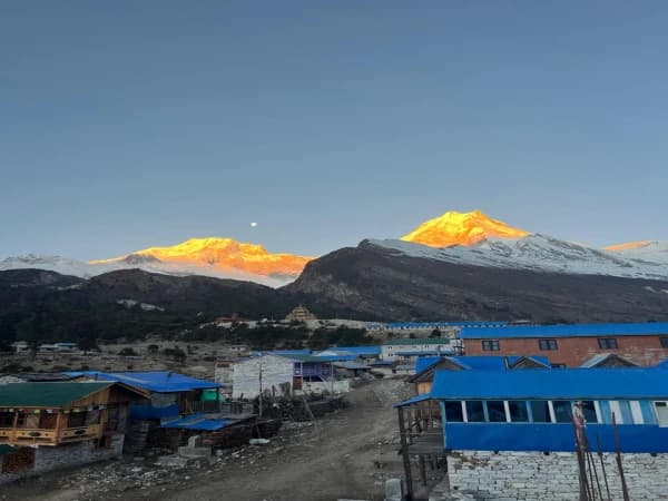 beautiful view of the top of mountain hitted by the morning sun rays